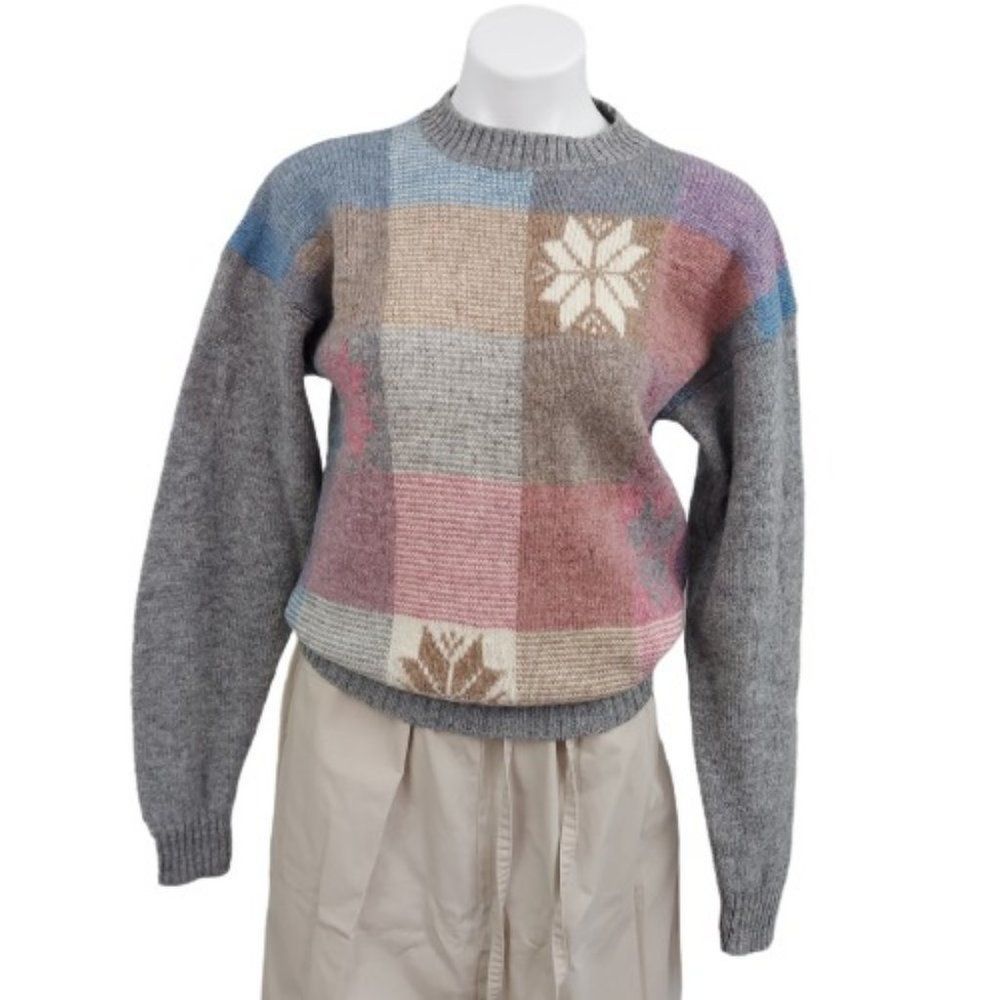 Vintage 1980s Thane Snow Flake Color Block Wool Sweater